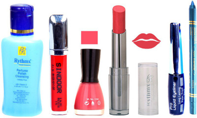 

Rythmx Lipstick And Nail Polish + Eyliner + Sindoor + Remover + Kajal Makeup Combo Pack(Set of 6)