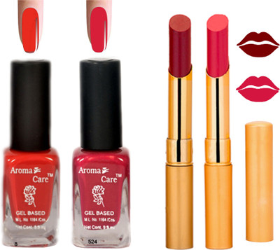 

Aroma Care Black Cap Nail Polish RHYTHM Pink Lipstick Combo 118(Set of 4)