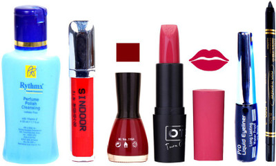 

Rythmx Remover, OTG Lipstick, Sindoor, Nail Polish,EyeLiner, Remover,Black Kajal, Makeup kit Combo 10076(Set of 6)