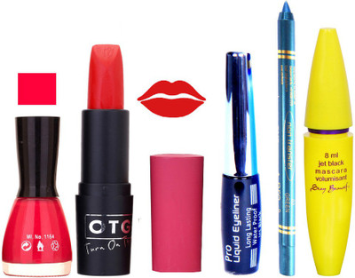 

Rythmx Lipstick, Nail Polish, Eyeliner,Turqoise Blue Kajal Makeup Combo Kit 1296(Set of 5)