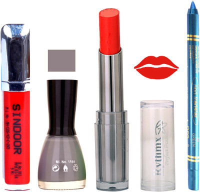 

Rythmx Lipstick Sindoor,Nail Polish,Turquois Blue Kajal Makeup Pack Combo 565(Set of 4)