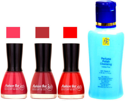 

Fashion Bar Stengthening Nail Polish Remover And Pink,Redish Brown,Orange Shades Nail Polish 52420(Set of 4)