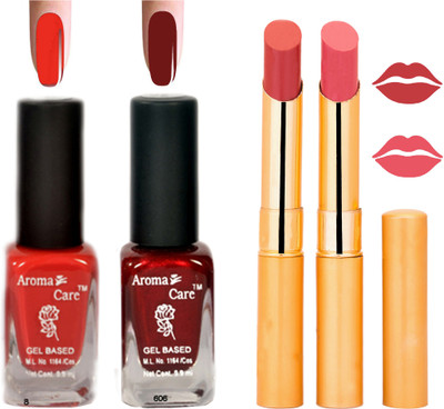 

Aroma Care Black Cap Nail Polish RHYTHM Orange Lipstick Combo 039(Set of 4)