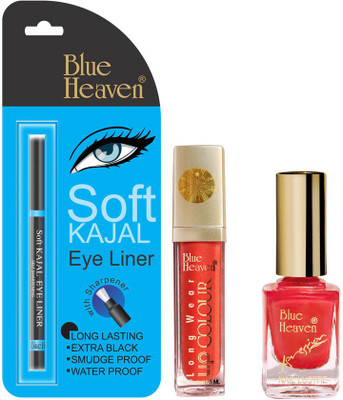 

Blue Heaven Long Wear Lip Color, Xpression Nail Paint & Bh Kajal Liner Combo.(Set of 3)