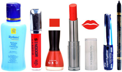 

Rythmx Lipstick And Nail Polish + Eyliner + Sindoor + Remover + Kajal Makeup Combo Pack(Set of 6)