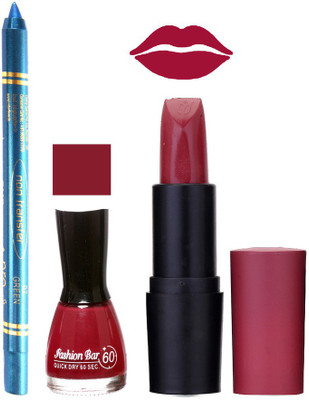 

Fashion Bar Nail Polish , otg Lipstick , Turquoise Blue Kajal Combo98(Set of 3)