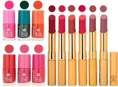 

Aroma Care Perfect Combo of Nail Polish and Rythm Lipstick Popular Shades in Wholesale Rate 2332017035(Set of 12)