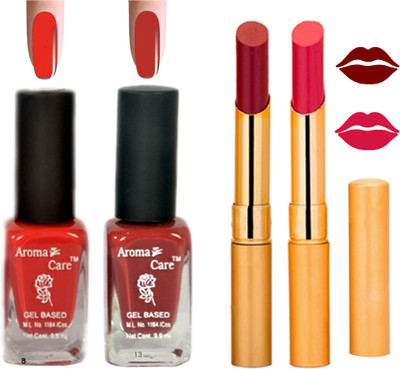 

Aroma Care Black Cap Nail Polish RHYTHM Pink Lipstick Combo 115(Set of 4)