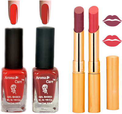 

Aroma Care Black Cap Nail Polish RHYTHM Orange Lipstick Combo 071(Set of 4)