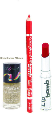 

Color Fever Red Lip Bomb Lipstick + Lip Liner+Nail Polish Combo 240320179(Set of 3)