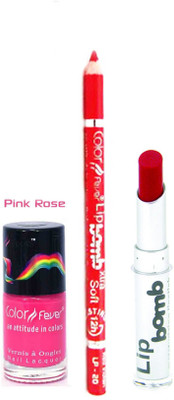 

Color Fever Red Lip Bomb Lipstick + Lip Liner+Nail Polish Combo 240320164(Set of 3)