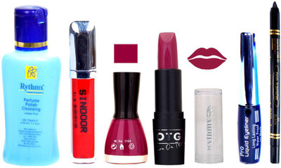 

Rythmx Remover, OTG Lipstick, Sindoor, Nail Polish,EyeLiner, Remover,Black Kajal, Makeup kit Combo 10106(Set of 6)