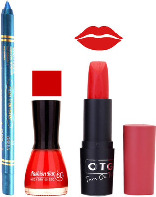 

Fashion Bar Nail Polish , otg Lipstick , Turquoise Blue Kajal Combo80(Set of 3)