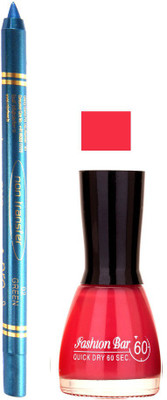 

Fashion Bar Glossy Pink Nail Polish With Pro Non Transfer Turquoise Blue Kajal 93(Set of 2)