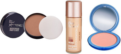 

Blue Heaven Xpression Pan Cake (75), Oil Free Foundation (Natural Beige) & Silk On Face Compact (SKIN) Combo.(Set of 3)