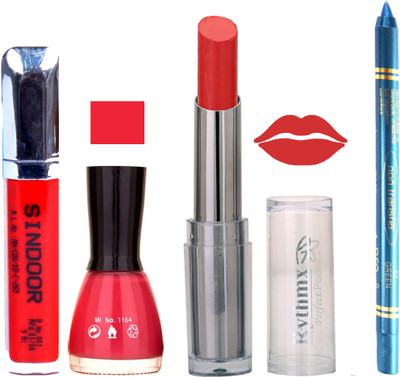 

Rythmx Lipstick Sindoor,Nail Polish,Turquois Blue Kajal Makeup Pack Combo 568(Set of 4)