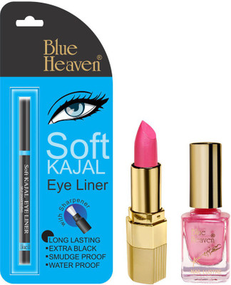 

Blue Heaven Lipstick P 077, Nail Paint 928 & Kajal Liner Combo(Set of 3)