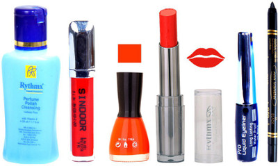 

Rythmx Lipstick And Nail Polish + Eyliner + Sindoor + Remover + Kajal Makeup Combo Pack(Set of 6)