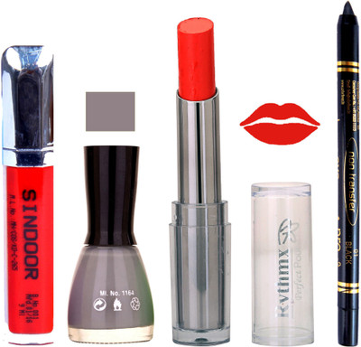 

Rythmx Lipstick Sindoor,Nail Polish,Black Kajal Makeup Pack Combo 628(Set of 4)
