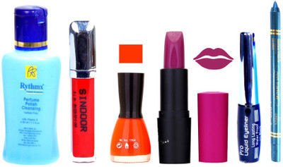 

Rythmx OTG Lipstick, Sindoor, Nail Polish,EyeLiner, Remover,Turqoise Blue Kajal, Makeup kit Combo 10012(Set of 6)