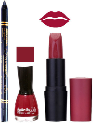 

Fashion Bar Nail Polish , OTG Lipstick , Black Kajal Combo 88(Set of 3)