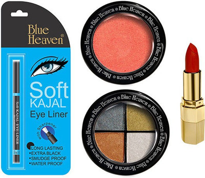 Blue Heaven Lipstick , Kajal Liner, Eye Magic Eye Shadow & Diamond Blush On(Set of 4)