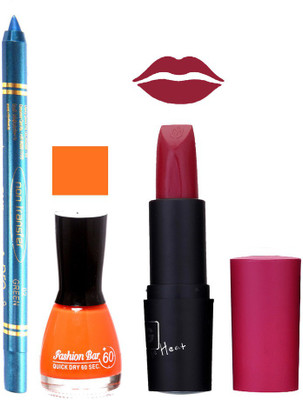 

Fashion Bar Nail Polish , otg Lipstick , Turquoise Blue Kajal Combo136(Set of 3)