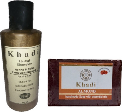 

KHADIKHAZANA khadi heena tulsi shampoo & almond soap(Set of 2)