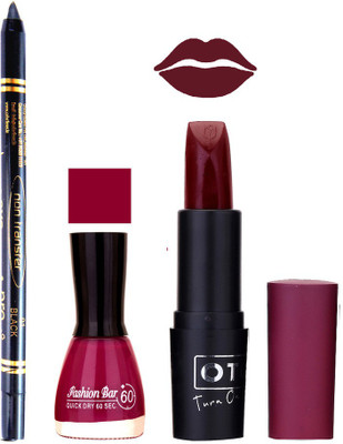 

Fashion Bar Nail Polish , OTG Lipstick , Black Kajal Combo 91(Set of 3)