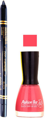 

Fashion Bar Pink Nail Polish With Pro Non Transfer Black Kajal(Set of 2)