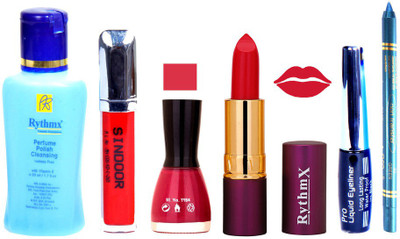 

Rythmx Lipstick ,Remover, Sindoor, Nail Polish,EyeLiner,Turqoise Blue Kajal, Makeup kit Combo 12036(Set of 6)