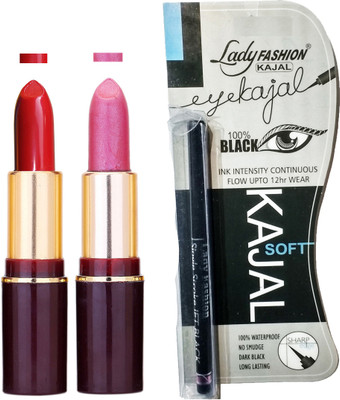 

Lady Fashion Lipstick And Kajal Combo(Set of 3)