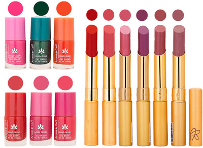 

Aroma Care Perfect Combo of Nail Polish and Rythm Lipstick Popular Shades in Wholesale Rate 2332017080(Set of 12)