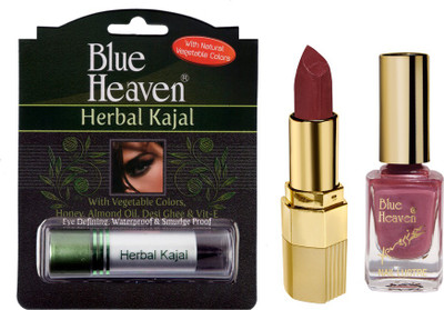 

Blue Heaven Xpression Lipstick Mc 132, Xpression Nail Paint 927 & Herbal Kajal Combo.(Set of 3)