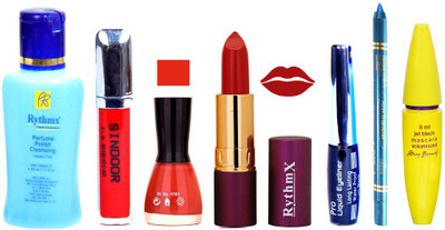 

Rythmx Lipstick ,Polish Remover, Sindoor, Nail Polish,EyeLiner,Turqoise Blue Kajal, Mascara, Makeup kit Combo 14045(Set of 7)