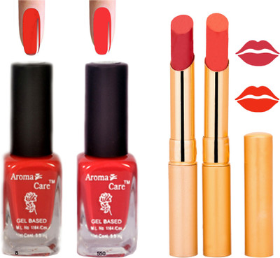 

Aroma Care Black Cap Nail Polish RHYTHM Orange Lipstick Combo 098(Set of 4)