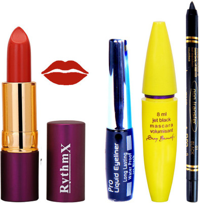 

Rythmx Lipstick ,Black Eyeliner,Kajal, Jet Mascara Makeup Combo Pack(Set of 4)