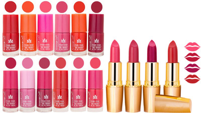 

Aroma Care 12 Piece Vibrant Color Nail Polish Combo Set With 4 Rythm Creamy Matte Lipstick Combo 31(Set of 16)