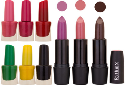 

Rythmx NEW NEON IMPORTANT NAIL POLISHES AND BLACK LIPSTICKS COMBO 057(Set of 9)