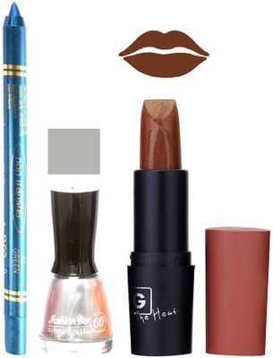 

Fashion Bar Nail Polish , otg Lipstick , Turquoise Blue Kajal Combo44(Set of 3)