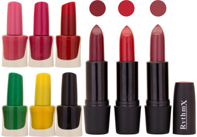 

Rythmx NEW NEON IMPORTANT NAIL POLISHES AND BLACK LIPSTICKS COMBO 053(Set of 9)