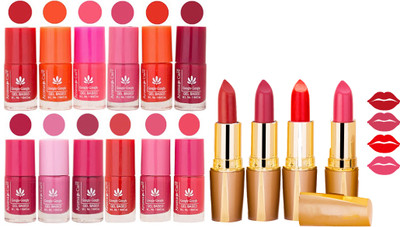 

Aroma Care 12 Piece Vibrant Color Nail Polish Combo Set With 4 Rythm Creamy Matte Lipstick Combo 183(Set of 16)