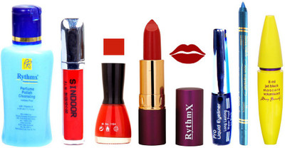 

Rythmx Lipstick ,Polish Remover, Sindoor, Nail Polish,EyeLiner,Turqoise Blue Kajal, Mascara, Makeup kit Combo 14006(Set of 7)