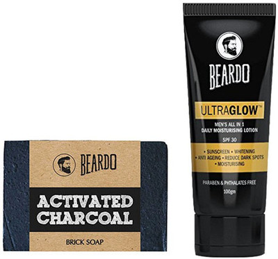 

Beardo activated charcol soap and ultraglow lotion(Set of 2)