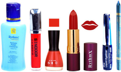 

Rythmx Lipstick ,Remover, Sindoor, Nail Polish,EyeLiner,Turqoise Blue Kajal, Makeup kit Combo 12044(Set of 6)