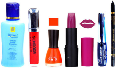 

Rythmx Remover, OTG Lipstick, Sindoor, Nail Polish,EyeLiner, Remover,Black Kajal, Makeup kit Combo 10069(Set of 6)