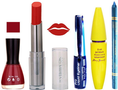 

Rythmx Lipstick, Nail Polish, Kajal, Eyeliner, Mascara, Sindoor, Nail Polish Remover Makeup kit Combo offer Pack of 7(Set of 7)