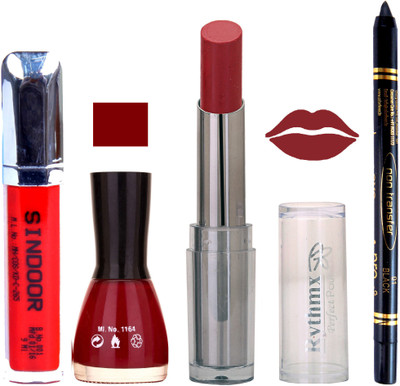 

Rythmx Lipstick Sindoor,Nail Polish,Black Kajal Makeup Pack Combo 661(Set of 4)
