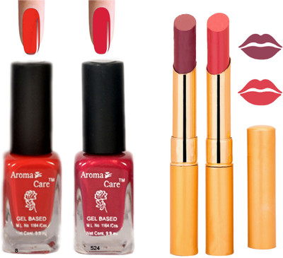 

Aroma Care Black Cap Nail Polish RHYTHM Orange Lipstick Combo 074(Set of 4)