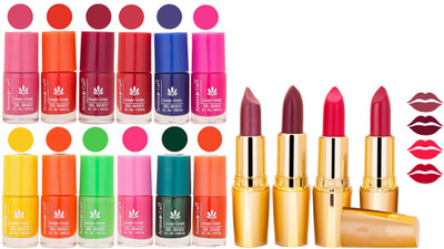 Aroma Care Gel Nail Polish Set Quick Dry, Long Lasting and Creamy Matte Lipstick Combo 1201(Set of 16)